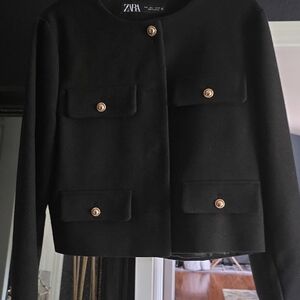 Zara Black Blazer with Gold Accents